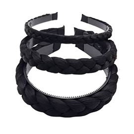 MeeTHan 3 PCS Headband Synthetic Hair Plaited Headband Braid Braided With Teeth Hair Band Accessories for Women Girl Wide 1 / 1.5 / 2.0 CM : H7 (Black-SML)
