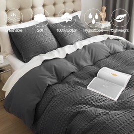 Ivellow Waffle Weave Duvet Cover Set 100% Cotton Duvet Cover King Textured Grey Duvet Cover Cozy Soft Breathable King Duvet Cover Skin-Friendly Luxury Comforter Cover Bedding Set All Season 104"x90"