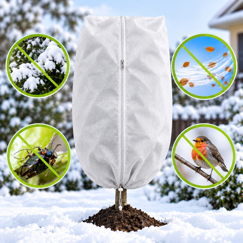 Winter Plant Protection Cover Bag with Zipper & Drawstring –