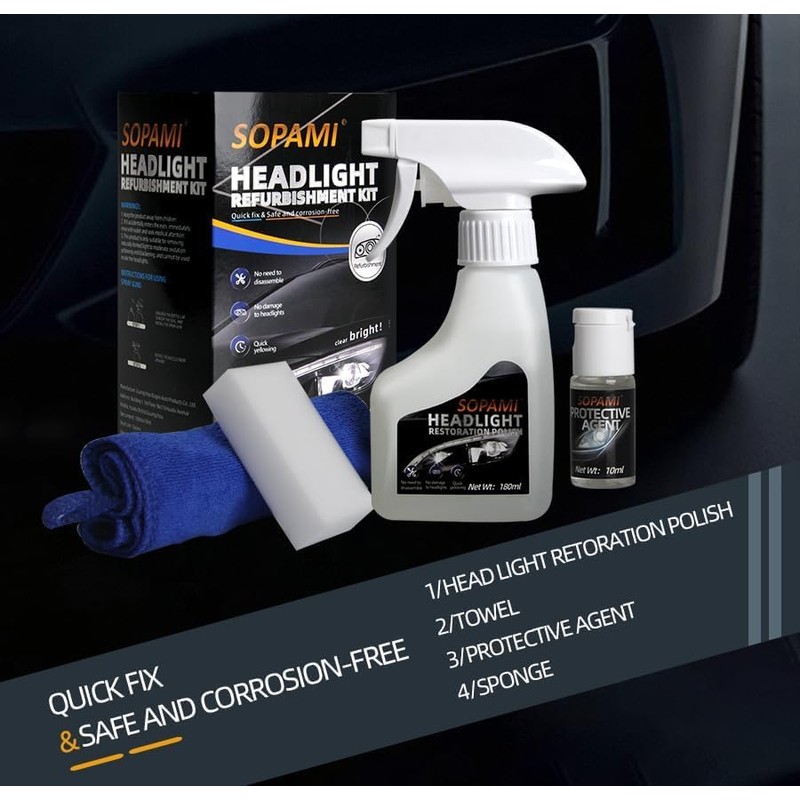 SOPAMI Car Headlight Restoration Kit Headlight Cleaner Restores Clear Yellowed