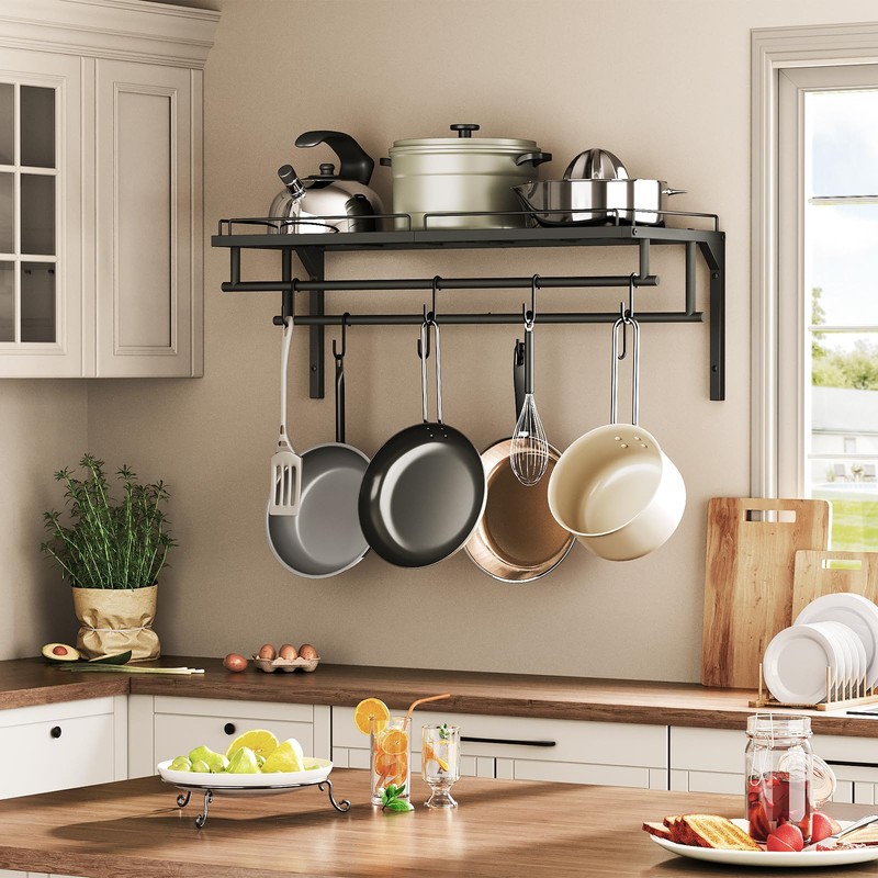 CHOEZON Hanging Pot Rack, Wall-Mounted Pot Rack, Kitchen Cookware Organizer,