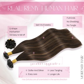 Moresoo Keratin Hair Extensions Balayage Darkest Brown With Light Brown U Tip Hair Extensions Human Hair Ombre Brown Pre Bonded Hair Extensions Straight 16In 50G/50S