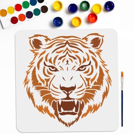 MAYJOYDIY Tiger Stencils 30 x 30 cm Large Tiger Head Stencil with Brush Reusable Tiger Face Stencil with Wild Animal Motif for Wood Canvas Fabric Wall Furniture Decor