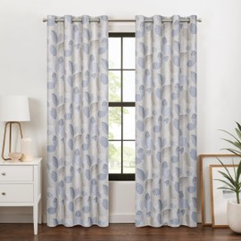 Eclipse 100% Blackout Curtain, Larissa Leaf Grommet Curtain, 63 in Long x 50 in Wide, Patterned 100% Blackout Curtain, Thermal Insulated Curtain for Living Room or Bedroom, 1 Window Curtain, Sky Blue
