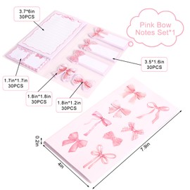 JarThenaAMCS Coquette Pink Bow Sticky Note Set 8 Pads Bowknot Notepad Cute Preppy Writing Reminder Memo Pad Page for Annotating Back to School Office Classroom Study Supplies, 240 Sheets