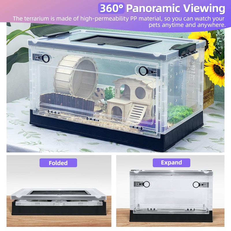 Hamsters Cage Large, Foldable Portable 360° Viewing Ventilated Cages with