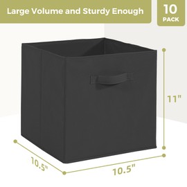 STORAGEIDEAS Storage Cubes, 11 Inch Cube Storage Bins, Set of 10, Fabric Foldable Storage Bins With Handles, Closet Storage Organizer Bins, Cubby Clothing Storage Baskets for Shelves, Black