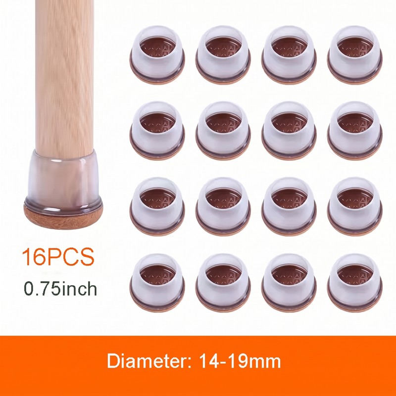 FLOOR GUARD 16PCS Clear Silicone Chair Leg Protectors with Felt