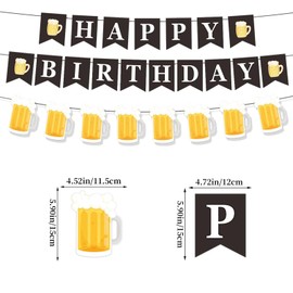 Chictry Beer Happy Birthday Banner With Mug Pennant for Women Mens Birthday Party Decorations Supplies