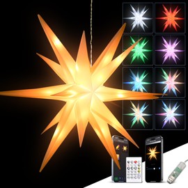 21” Lighted Moravian Star - Foldable Christmas Topper Star with USB-A Port, DIY Colors Changing with Smart APP, Music Sync, Timer, Xmas Hanging Lighted Stars, New Year Holiday Decorations
