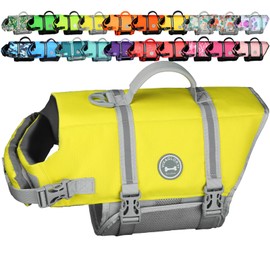 VIVAGLORY Rip Stop Dog Life Vest, Swimming Vest with Handle, Buoyancy for Doggy Puppy, Dog Life Jacket for Swimming & Boating, XS, Yellow Grey