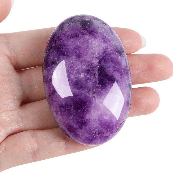 XIANNVXI 2.4 Inch Large Amethyst Stone Crystals Worry Stones Natural Polished Palm Gemstones Massage Healing Reiki Energy Stone 1 Piece