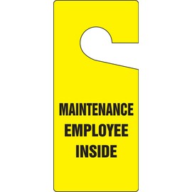 Accuform TAD847 - Etiqueta para colgar pomos de puerta estándar, leyenda "Maintenance Employee Inside", 9 pulgadas de largo x 4 pulgadas de ancho x 0 pulgadas de grosor, plástico RP, negro sobre amarillo (paquete de 10)