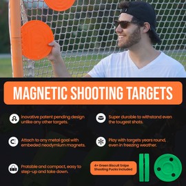 Top Shelf Targets Combo Bundle with 4-8 Inches Durable Magnetic Hockey Targets, 4 Tethers, and 4 Green Biscuit Hockey Pucks for Ice Hockey Shooting Practice and Lacrosse Goal Targets