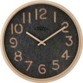 PRIM Organic Soft - D Wooden Wall Clock, Quartz Movement Sweep, with a Fine Carpet Interior, Black/Wood, Wall Decoration, Beautiful Wall Decoration for Any Room, Living Room, Bedroom, Kitchen, Office