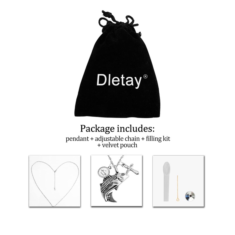 Dletay Fish Cremation Jewelry for Ashes Memorial Ashes Keepsake Necklace