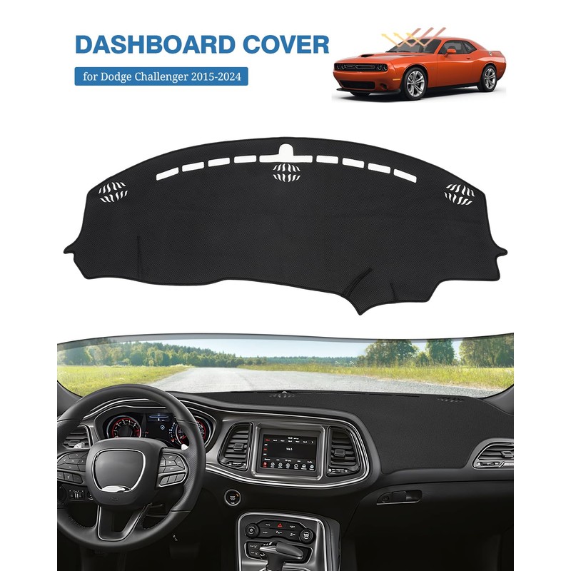 FIILINES Dash Cover for Dodge Challenger 2015-2024, Dashboard Mat Cover