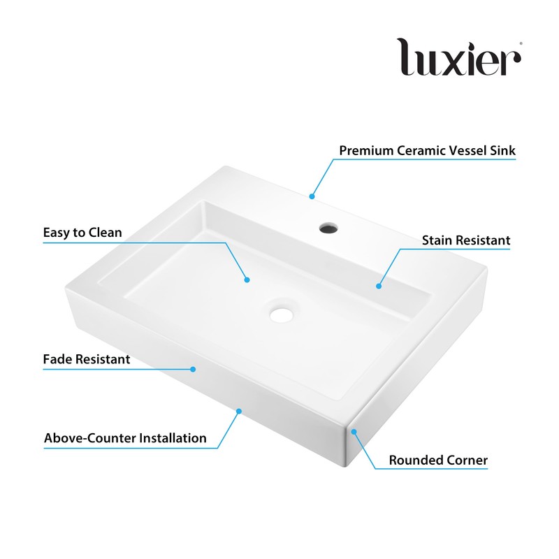 Luxier CS-021 Modern 24 in. Rectangular Bathroom Ceramic Vessel Sink