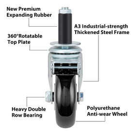 Finnhomy 4 Inch Prep Table Cater Wheels Set of 4 Heavy Duty Expanding Stem Casters Fit 7/8", 1", 1-1/2" and 1-5/8" Tube Leg with Brake for Stainless Steel Furniture Legs, Worktable, Kitchen Workbench