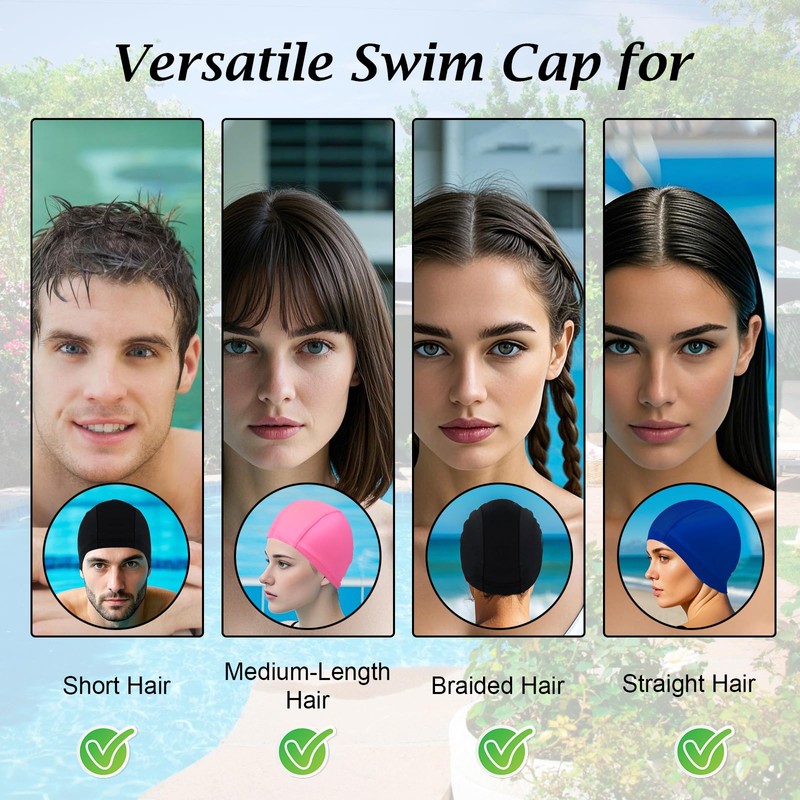 3Pcs Unisex Polyester Swimming Cap, Assorted Colours Fabric Swim Cap,