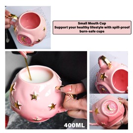 Handmade Coffee Cup 400ML with Fancy Tarot Star/Moon Design, Fashion Starry Sky Ice Coffee Cup, Gradient Pink Pottery Tea Cup for Home/Office (Blue)