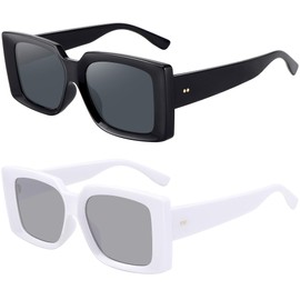 STORYCOAST Rectangle Sunglasses for Women Men Retro Trendy Fashion Oversized Square Frame UV Protection Black White