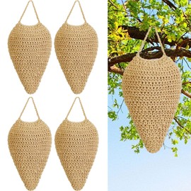 LAIAMER 4 Pack Large Crochet Wasp Nest Deterrent Hanging Fake Nest Wasp Nest Decoy Hanging Wasp Deterrent Wasp Deterrent for Outdoor Hanging Crochet Wasp Nest Decorations for Patio and Eaves