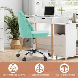 DUMOS Office Chair, Comfy Desk Chair Roliing Vanity Swivel Task Chairs with Wheels, Wide Seating Armless Height Adjustable Computer Chairs for Home,Bedroom,Student,Adults, Aqua