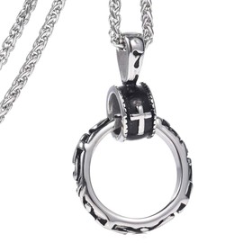 FIZIZDH Stainless Steel Cross Pendant Necklace Messianic Jewish Spiritual Christian Religious Jewelry, 24 inch Keel Link Chain