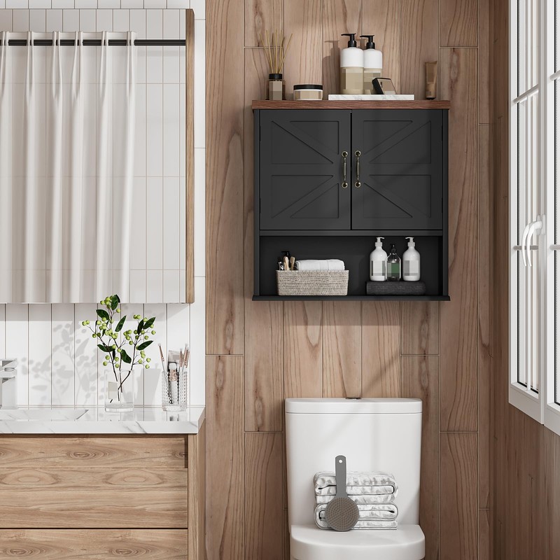 Mino Kesper Bathroom Wall Cabinet with Barn Doors, Wall Mounted