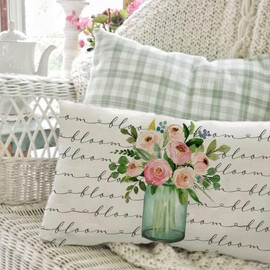 AACORS Spring Lumbar Pillow Cover 12X20 Flower Vase Decorations Farmhouse Squiggles Cushion Case Decor for Home Sofa Couch