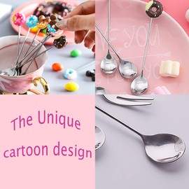 6 Piece Spoon Set Cute, Coffee Spoons Made of Stainless Steel Donuts and Cartoon Mouse Shape Spoon for 6 Colours Durable Dessert Spoon Tea Milkshake Cold Drink Coffee Spoon
