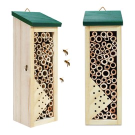 2Pcs Wooden Bee House for Outdoor Decor, Hanging Wooden Insect Hotels, Bee Houses for Pollinating Bees (2)