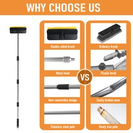 YULOOSI 65" Car Wash Brush with Long Handle | Car Wash 10" Dip Soft Brush | No Scratch Soft Bristle Brush for Car, RV, Boat, Solar Panel, House Siding, Snow, Floors Washing