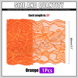 Swpeet 5 Yard by 3.15" Wide Orange Lace Fabric Stretch Elastic, Trim Lace Ribbon, Elastic Sewing Trim Ribbon for Garment, Headbands, Wedding Bouquet Making DIY Crafts