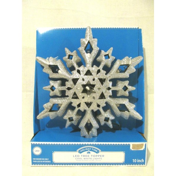 HOLIDAY TIME LED TREE TOPPER SILVER SNOWFLAKE COOL WHITE LIGHTS