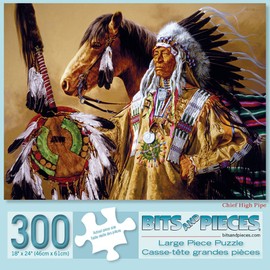 Bits and Pieces - 300 Piece Jigsaw Puzzle for Adults - Chief High Pipe - 300 pc Horse Native American Jigsaw by Artist Paul Calle