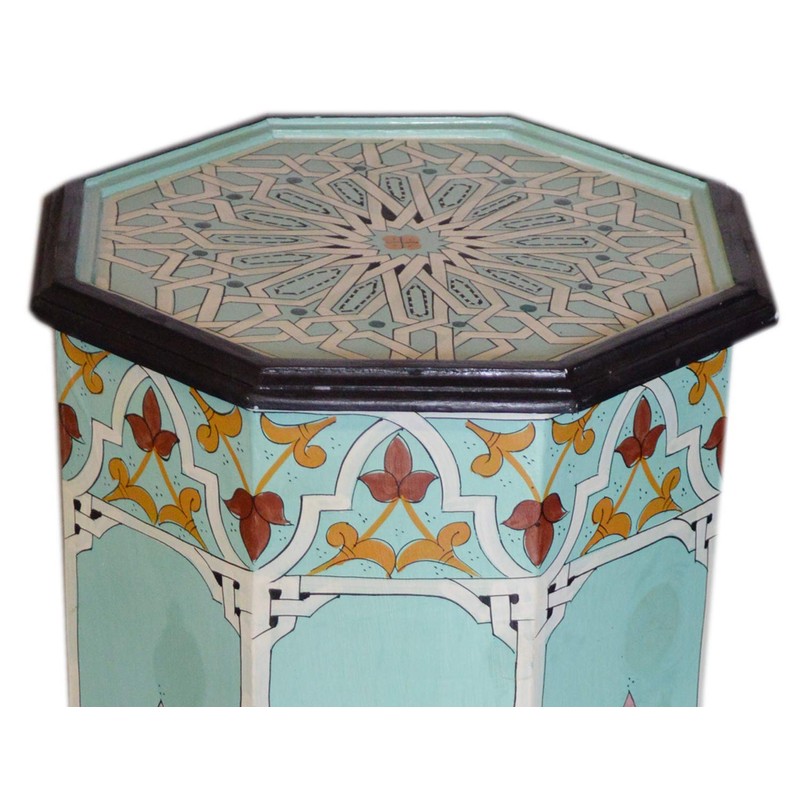 Moroccan Handmade Wood Table Side Tall Delicate Hand Painted Exquisite