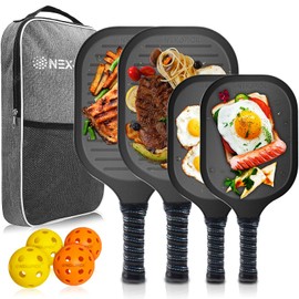 Nexopick Kids Pickleball Paddles, Family Pickleball Set 4 Pack, 2 Child-Size & 2 Adult-Size, Lightweight Pickleball Paddle for Kids, Fiberglass & Honeycomb Core, 4 Indoor & Outdoor Pickleball with Bag