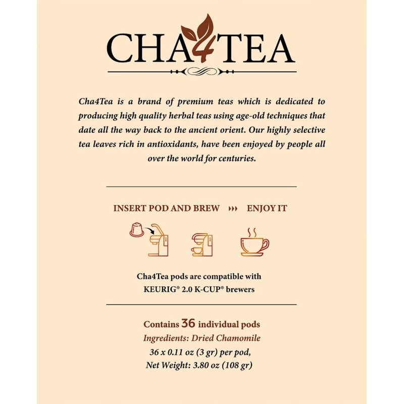 Cha4Tea 36-Count Pure Camomile Herbal Tea Pods Compatible with Keurig