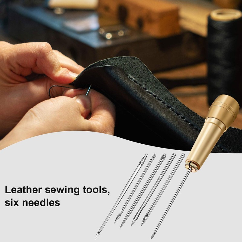 WILLBOND 6 Pieces Canvas Leather Sewing Awl Needle with Copper