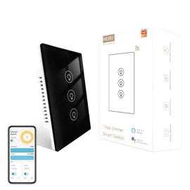 MOES Triple Dimmer Switch for LED Lights, Full Range Dimming, WiFi Smart Light Switch Neutral Wire Required, Single Pole, 300W INC, 75W LED/CFL, Smart Life/Tuya APP Remote Control, Black