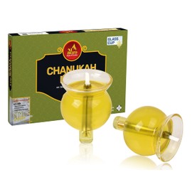 Menorah Jelled Oil Chanukah Lites - Medium Round - 44 Pre-Filled Jelled Olive Oil Cup Candles - Quality Pure Olive Oil with Cotton Wicks in Glass Cup Burns Approx. 3 Hours