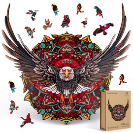 ESTROSO Wooden Jigsaw Puzzles - Challenging Wooden Puzzles for Adults - Original Bald Eagle Mandala Design - 500 Piece Puzzle for Adults, Giftable Wooden Box and Carrying Bag (Eagle)