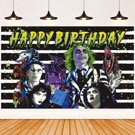 Horror Birthday Party Decorations, 71×43 Inches Happy Birthday Backdrop Birthday Party Supplies Banner Large Fabric Backdrop, Gothic Horror Party Decorations, Birthday Decor for Celebration