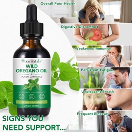 Bibonse Wild Oregano Oil Drops 60ml, Natual Organic OreganoOil Wild Mediterranean Essential Oil of Oregano Liquid Herbal Supplement for Cold, Cough, Immune Support & Gut Health | Vegan, Non-GMO