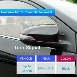 TKPUFR Right Passenger Side Mirror Cover Cap Compatible with Toyota Corolla With Turn Signal 2014-2018 Glossy Black