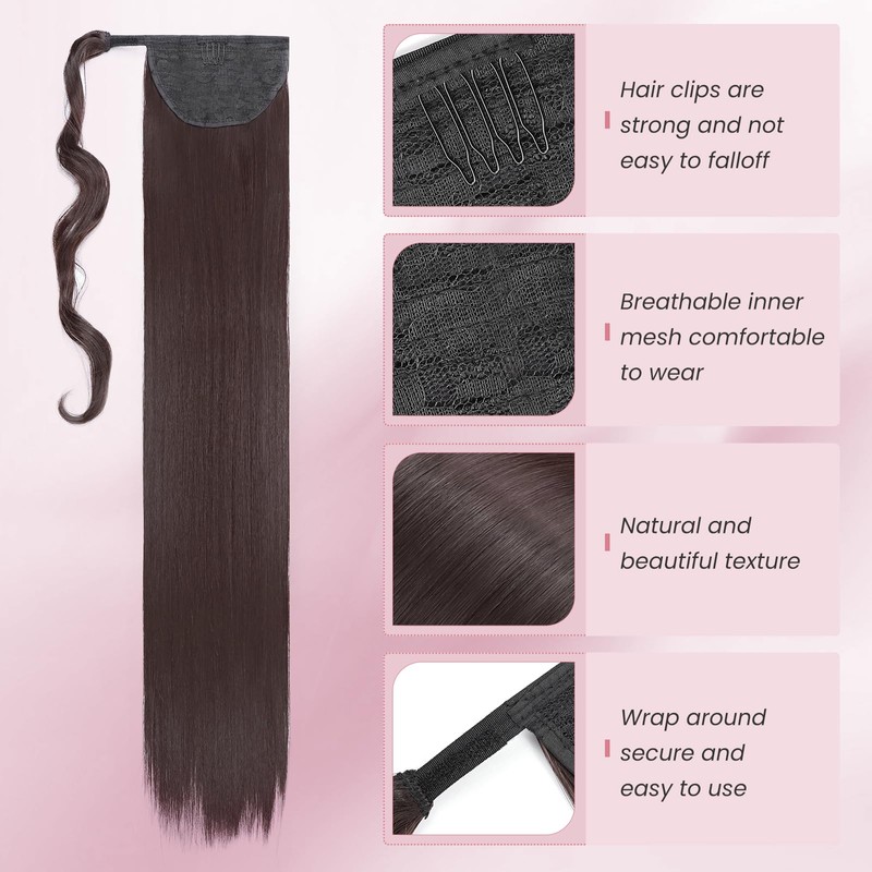 Clip in Ponytail Extension Wrap Around Long Straight Pony Tail