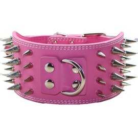 Serijoars 3" Sharp Spiked Studded Leather Dog Collar for Training,Sports,Walking,Medium,Large,X-Large,for Pitbull,Labrador,Boxer (M, Hot Pink)