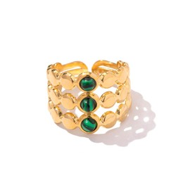 Dikixe Luxury Yellow GoldPlated Three-layer Inlaid Malachite Stone Rings for Women,Open Design Adjustable Stackable Statement Rings, Fashion Accessories Gifts for Women